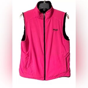 Fila Sport Womens Size Medium Vest Black Pink Full Zip Faux Fur Reversible